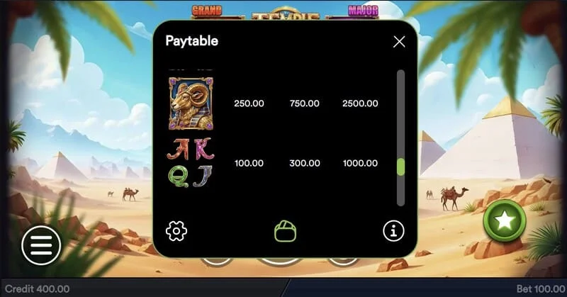 Temple of Treasures - หน้าต่าง Buy Feature สำหรับการซื้อโบนัส
